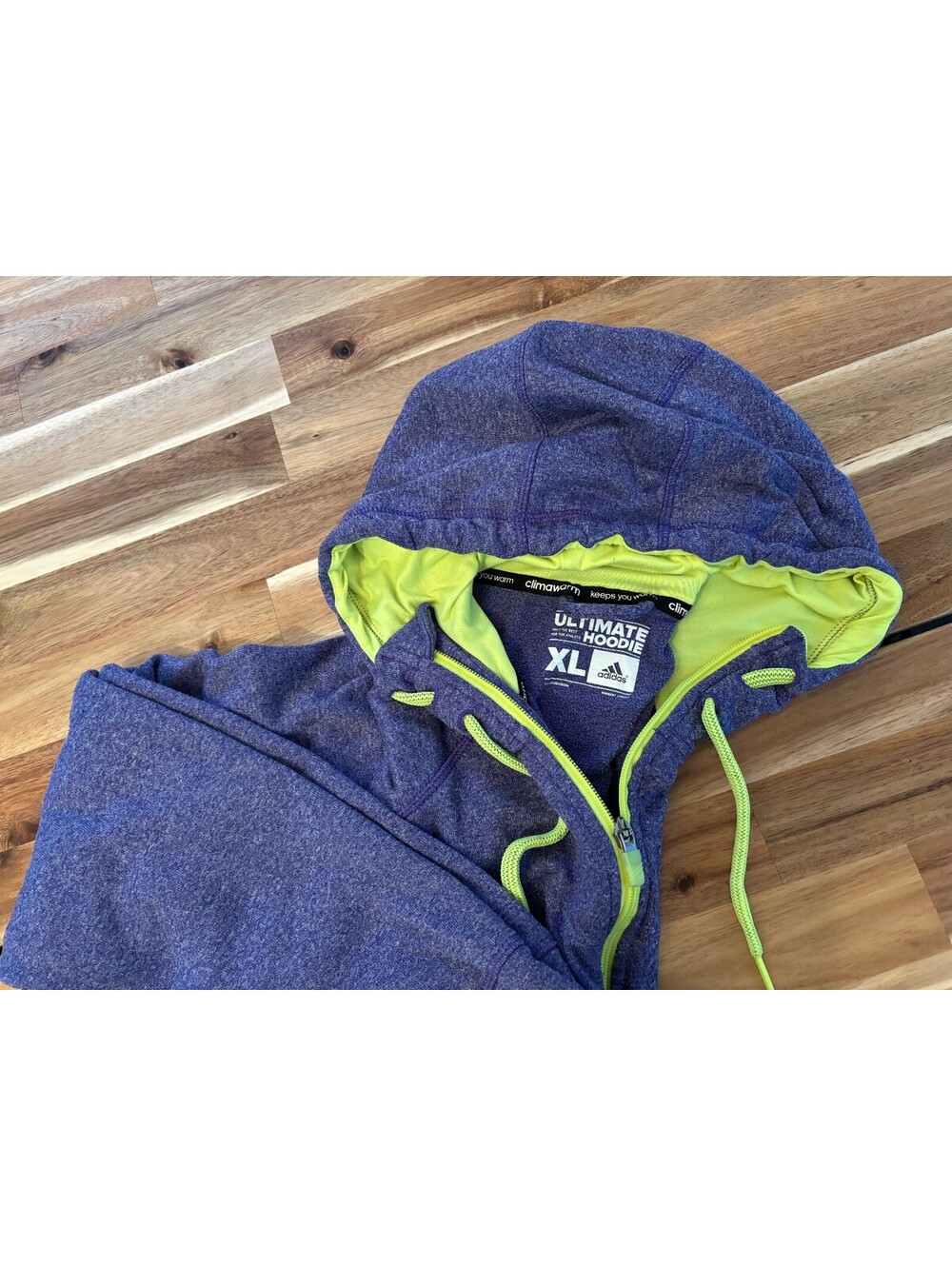 Adidas Ultimate Hoodie ClimaWarm Full Zip Purple Neon Yellow Women's XL (2240)